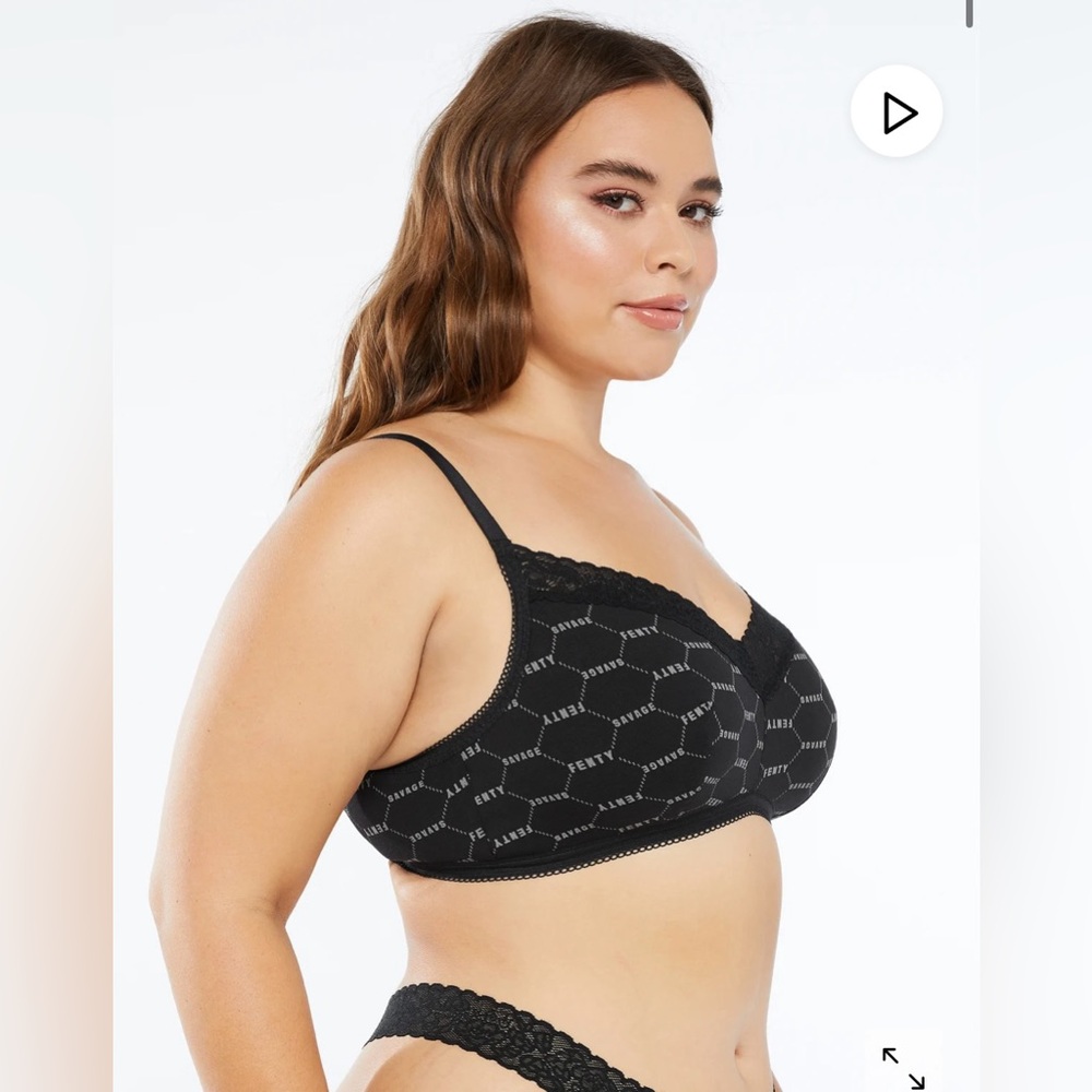 Savage X Fenty Lace-Trim Black Cotton Essentials Bralette 1X Women’s GUC - Picture 14 of 15